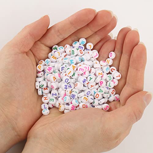 Xilitata 600pcs Acrylic Letter Beads Alphabet Multicolor Letters White Round Bead, 4x7mm, for Friendship Bracelets and Gifts Souvenir Jewelry Making - Image 3