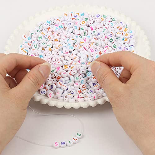 Xilitata 600pcs Acrylic Letter Beads Alphabet Multicolor Letters White Round Bead, 4x7mm, for Friendship Bracelets and Gifts Souvenir Jewelry Making - Image 4