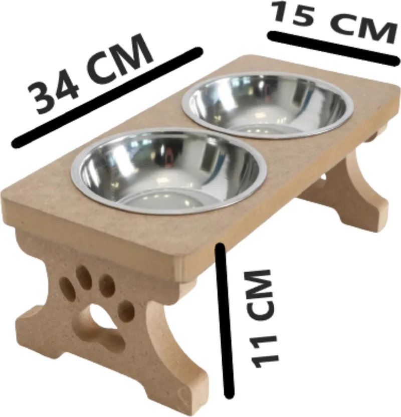 Tineke Wooden Demountable Cat Food and Water Bowl with 2 Steel Bowls
