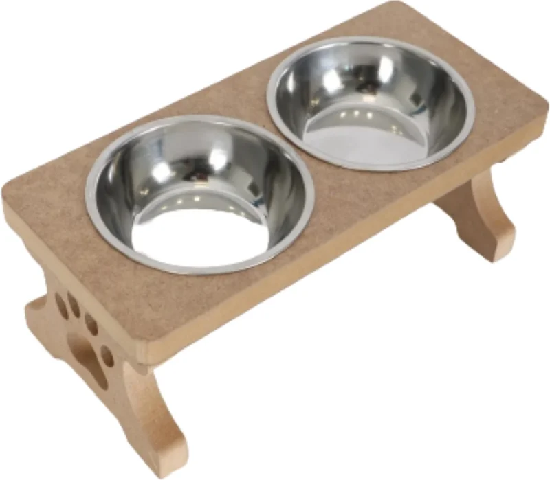 Tineke Wooden Demountable Cat Food and Water Bowl with 2 Steel Bowls