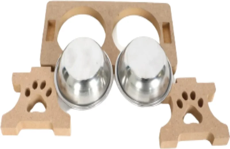 Tineke Wooden Demountable Cat Food and Water Bowl with 2 Steel Bowls