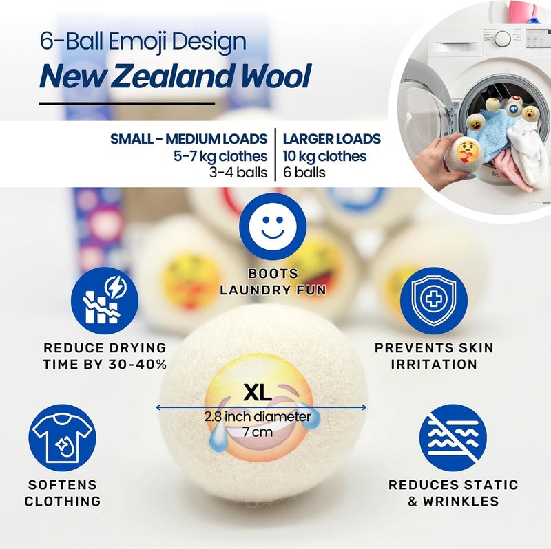Dryer Ball Kit: 6 XL Wool Dryer Balls - Natural Fabric Softener, Reusable, Reduces Clothing Wrinkles and Saves Drying Time - Reduces Wrinkles and Saves Drying Time (6pcs Wool Dryer Ball) (White) - Image 3