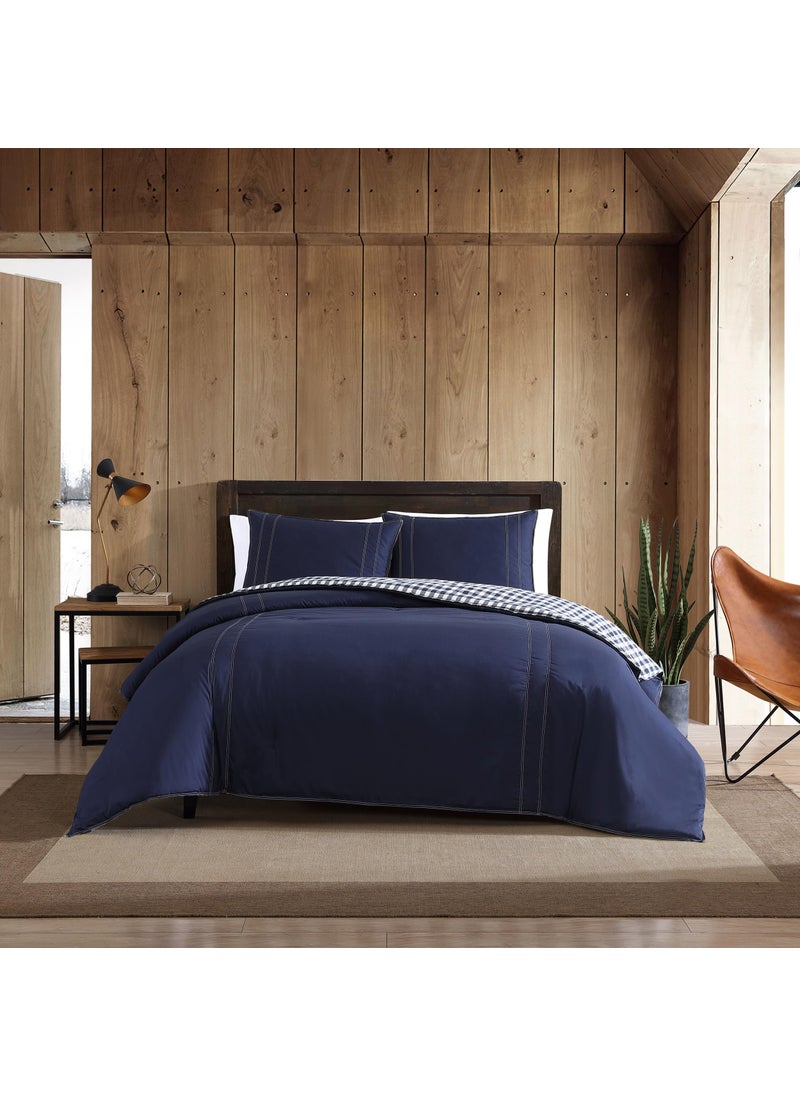 Eddie Bauer Eddie Bauer  Queen Comforter Set Reversible Cotton Bedding with Matching Shams PreWashed for Added Softness Kingston Navy Queen 