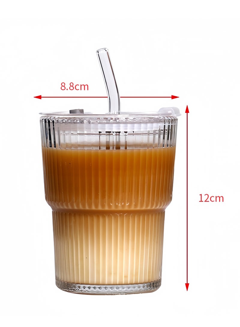 Lee Yon 2-Piece Coffee Cup Simple Vertical Stripes Water Glasses with Lid and Straw, 450ml - Image 4