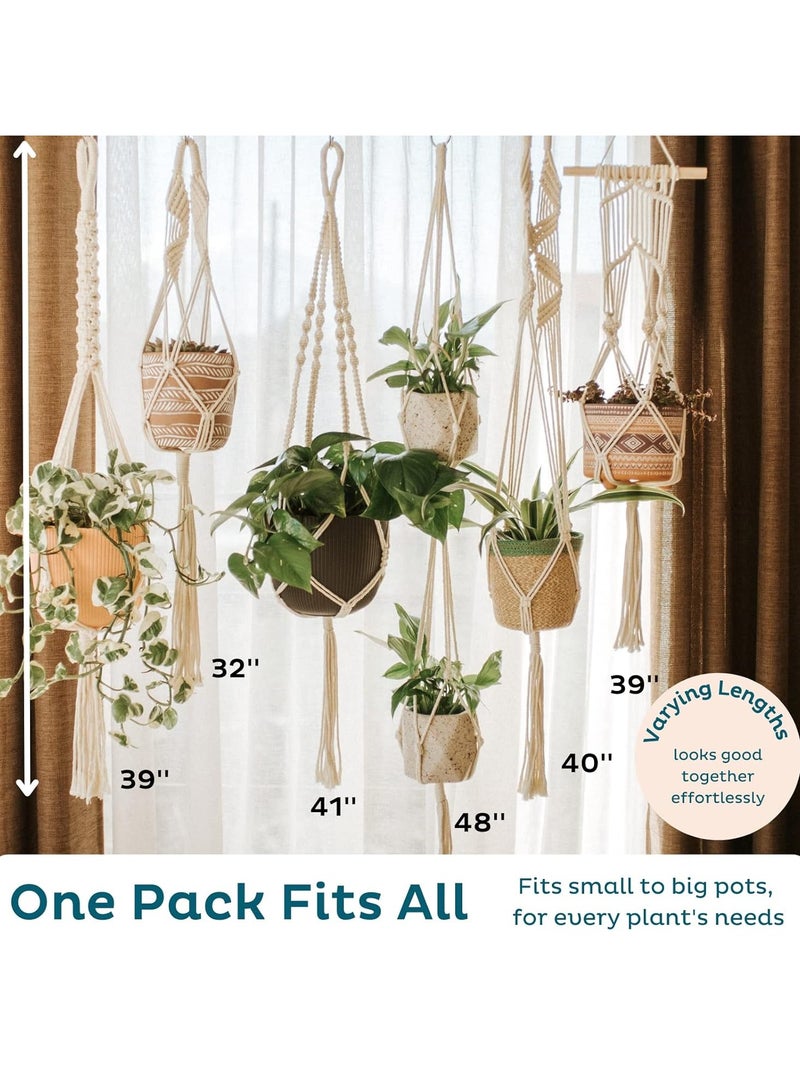 نظرية الزوايا شماعات نباتات مكرمية مكونة من 6 قطع - 12 خطاف سقف - شماعات نباتات داخلية - حامل نباتات معلق للنباتات الداخلية - شماعات نباتات بوهو - شماعات نباتات داخلية (كريمي) - Image 3