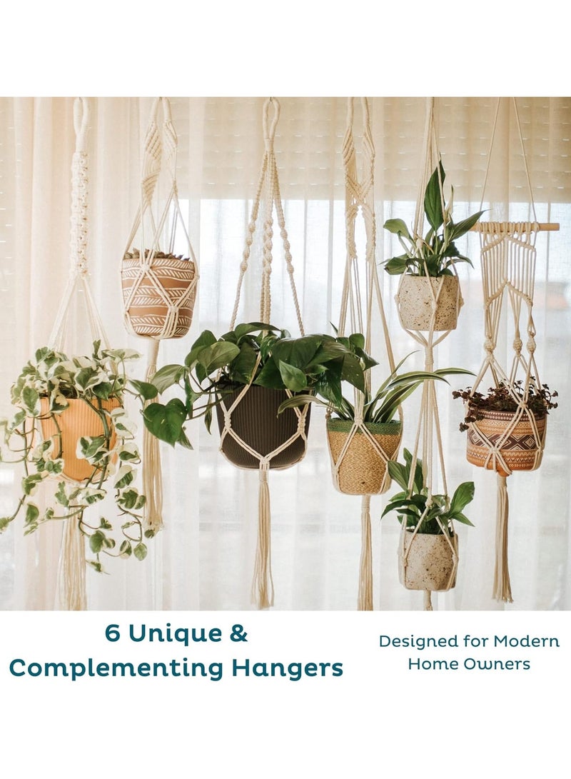 نظرية الزوايا شماعات نباتات مكرمية مكونة من 6 قطع - 12 خطاف سقف - شماعات نباتات داخلية - حامل نباتات معلق للنباتات الداخلية - شماعات نباتات بوهو - شماعات نباتات داخلية (كريمي) - Image 2