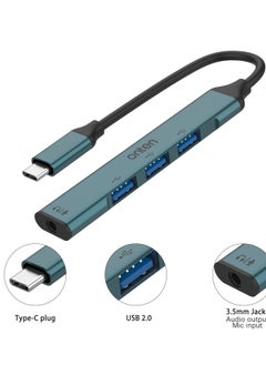 أونتن موزع 4 في 1 من ONTEN otn-9706 USB C إلى USB 3.0 مع محول مقبس 3.5 مم ومخرج صوت ومدخل ميكروفون  - Image 1