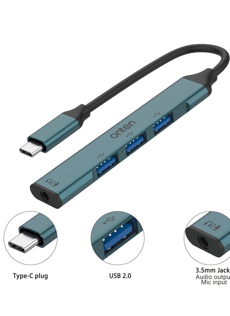 onten - ONTEN otn-9706 4 in 1 USB C to USB 3.0 Hub with 3.5mm Jack Adapter Audio Out Mic In - Image 1