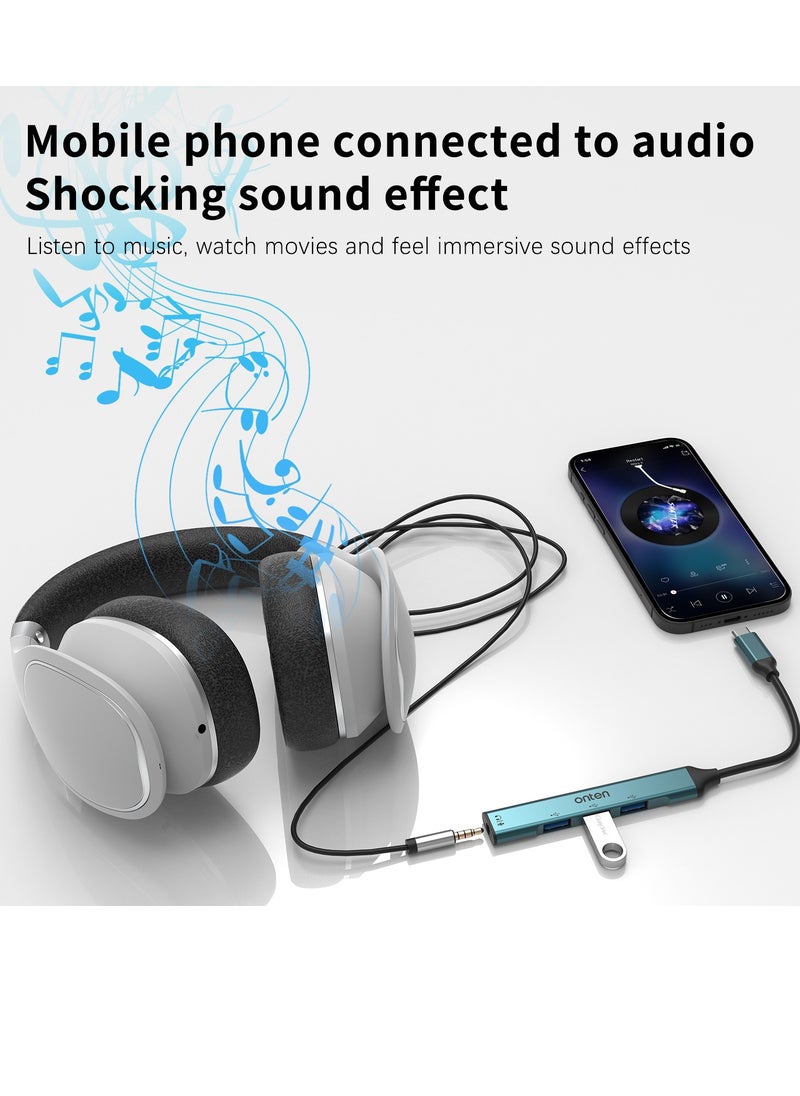 onten - ONTEN otn-9706 4 in 1 USB C to USB 3.0 Hub with 3.5mm Jack Adapter Audio Out Mic In - Image 1