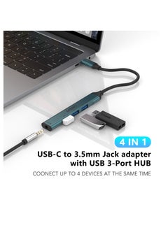 أونتن موزع 4 في 1 من ONTEN otn-9706 USB C إلى USB 3.0 مع محول مقبس 3.5 مم ومخرج صوت ومدخل ميكروفون  - Image 4