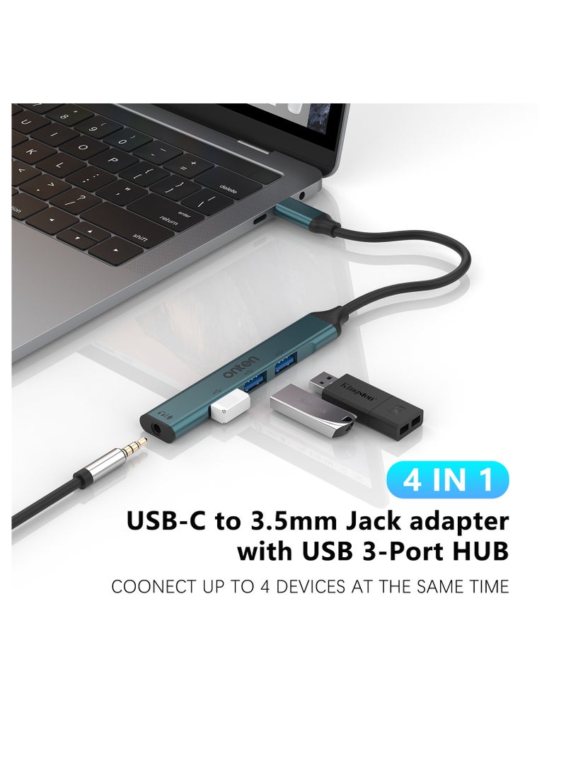 onten - ONTEN otn-9706 4 in 1 USB C to USB 3.0 Hub with 3.5mm Jack Adapter Audio Out Mic In - Image 1