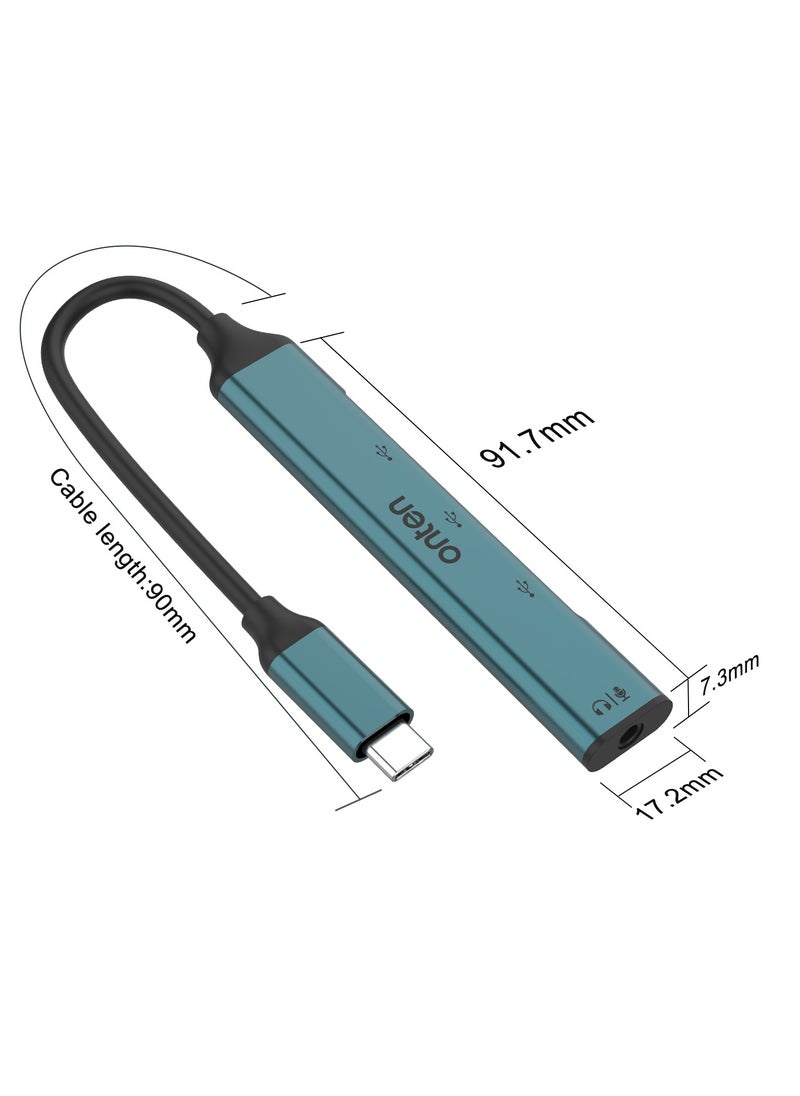 onten - ONTEN otn-9706 4 in 1 USB C to USB 3.0 Hub with 3.5mm Jack Adapter Audio Out Mic In - Image 1