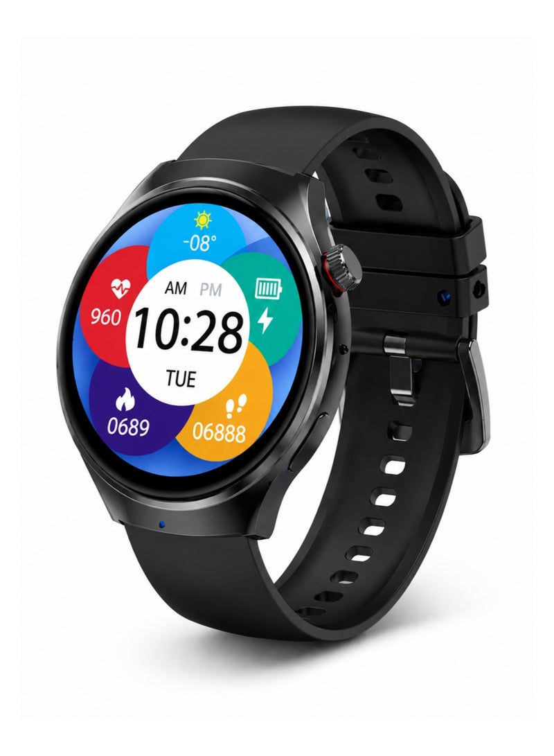 modio MR60 Smart Watch Bluetooth Calling Wireless Charging Round Smartwatch for Men, Women, Boys & Girls, Android iOS Black - Image 1