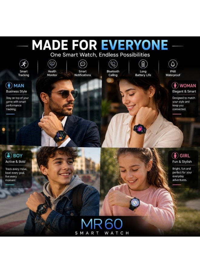modio MR60 Smart Watch Bluetooth Calling Wireless Charging Round Smartwatch for Men, Women, Boys & Girls, Android iOS Black - Image 4