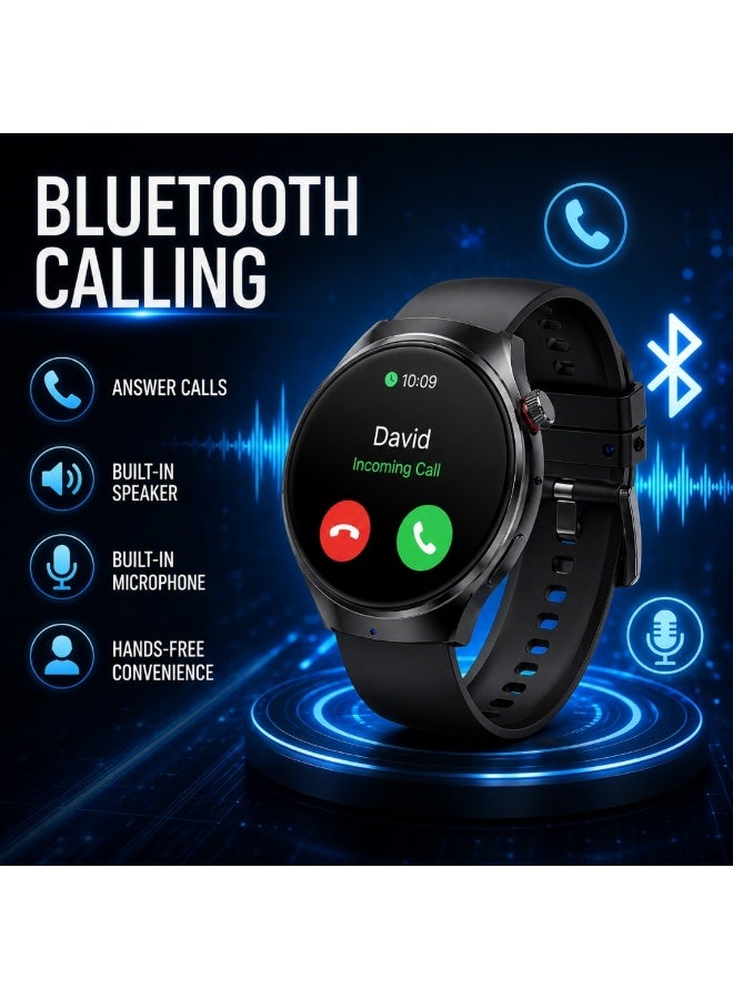 modio MR60 Smart Watch Bluetooth Calling Wireless Charging Round Smartwatch for Men, Women, Boys & Girls, Android iOS Black - Image 2
