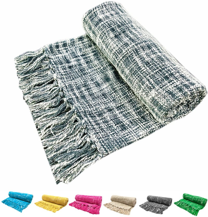 Fashion Throw بطانية أريكة عصرية، بطانيات للأريكة والكنبة، بطانيات للأريكة لثلاثة مقاعد (أخضر مائل إلى الأزرق) - Image 1
