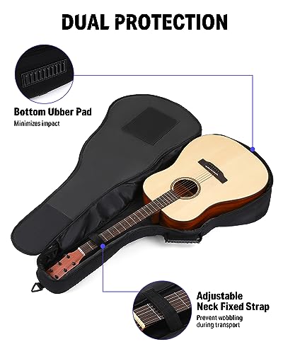 Donner 36 Inch Acoustic Guitar Case, 0.4 Inch Thick Padding Sponge 600D Ripstop Waterproof Nylon Soft Guitar Gig Bag with 3 Pockets and Back Hanger Loop, Black - Image 5