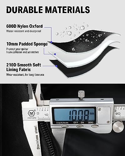 Donner 36 Inch Acoustic Guitar Case, 0.4 Inch Thick Padding Sponge 600D Ripstop Waterproof Nylon Soft Guitar Gig Bag with 3 Pockets and Back Hanger Loop, Black - Image 4