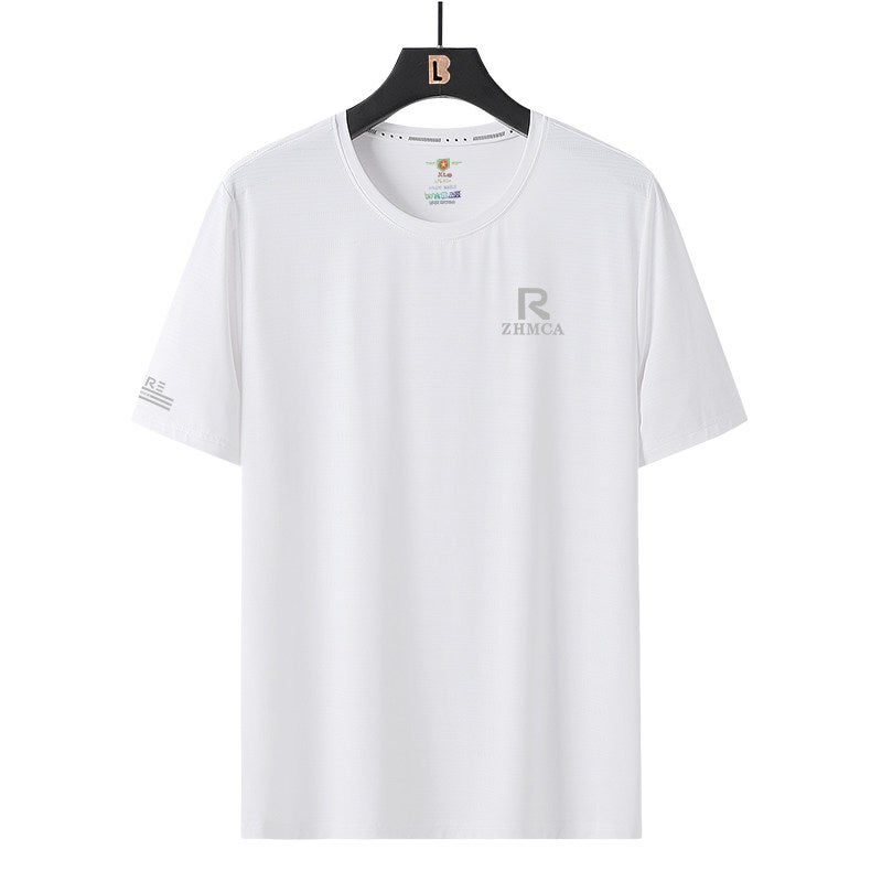 Ice silk T-shirt for men, plus size, short-sleeved, summer clothes, chubby, cool, quick-drying, half-sleeved, loose round-neck, sporty and casual T-shirt - Image 1