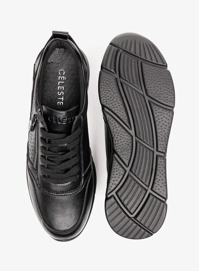 Celeste Women's Solid Shoes with Lace-Up Closure and Zip Detail