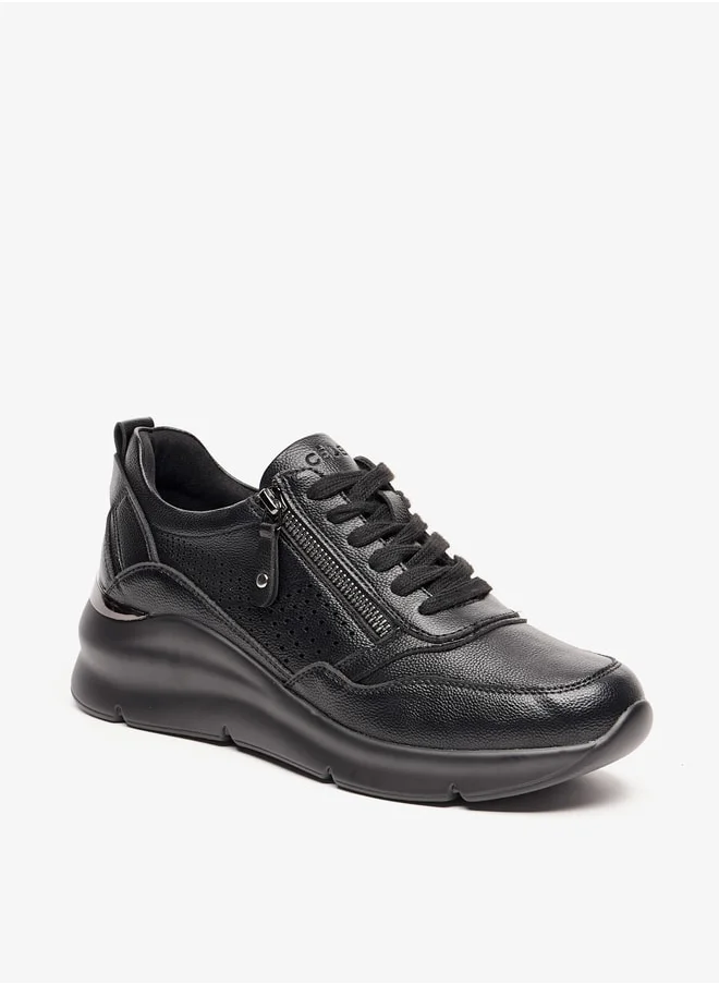 سيليست Women's Solid Shoes with Lace-Up Closure and Zip Detail