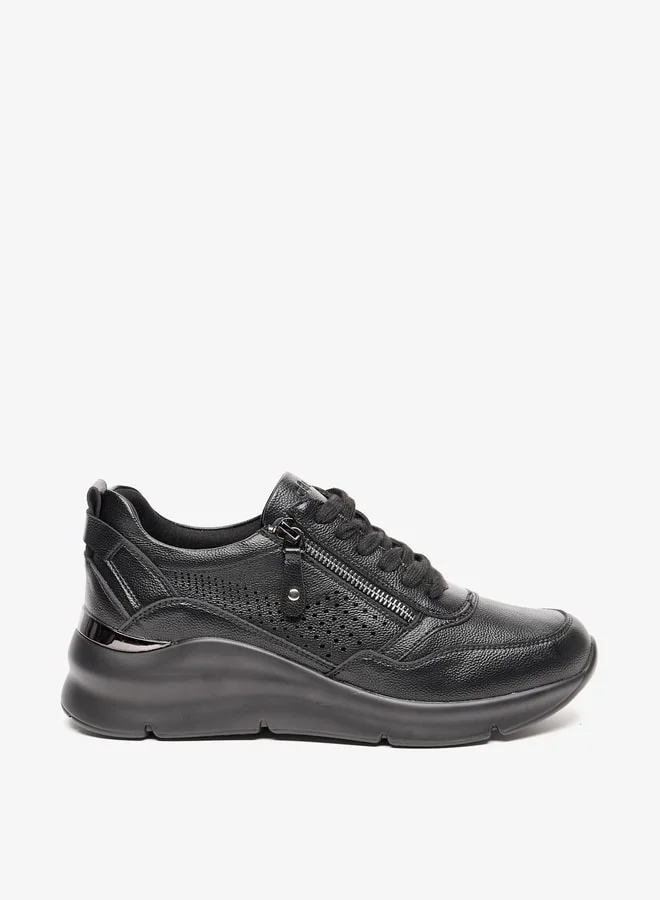 Celeste Women's Solid Shoes with Lace-Up Closure and Zip Detail