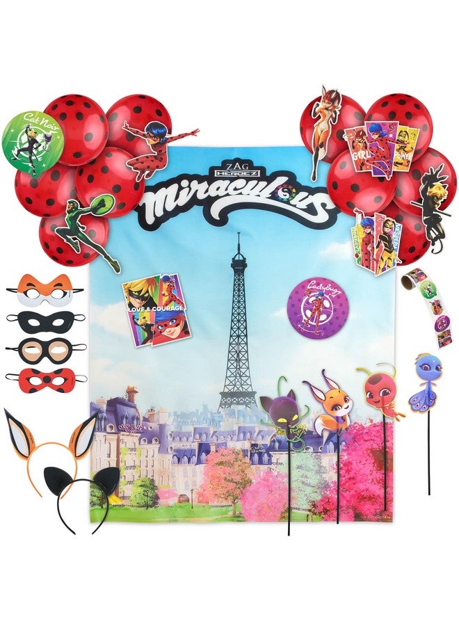 Miraculous 50pc Birthday Party Supplies - Zag Heroez Themed Party Box, Ladybug Party Decorations, Backdrop & Party Props - Image 1