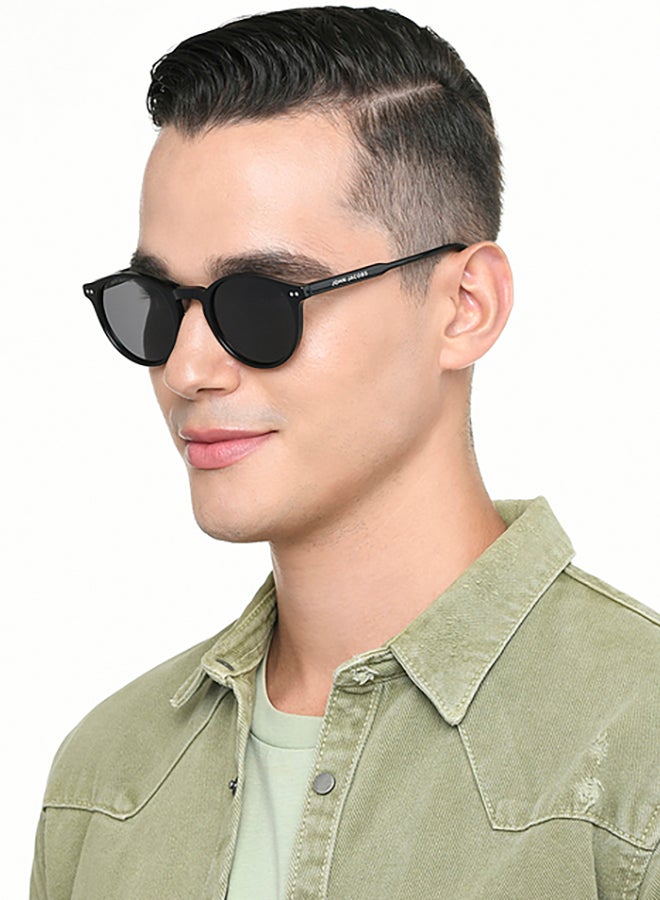 John Jacobs Unisex John Jacobs | Black - Grey | Full Rim Round Stylish & Premium UV Protected Sunglasses | Acetate Lines | Polarized and 100% UV Protected | Men & Women | Medium | JJ S17341 - Image 3