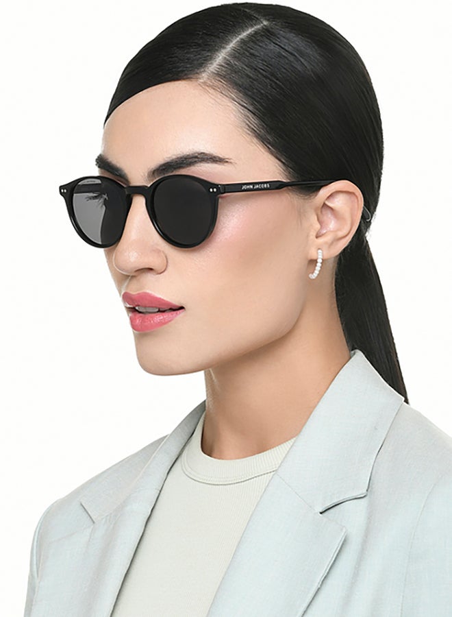 John Jacobs Unisex John Jacobs | Black - Grey | Full Rim Round Stylish & Premium UV Protected Sunglasses | Acetate Lines | Polarized and 100% UV Protected | Men & Women | Medium | JJ S17341 - Image 4