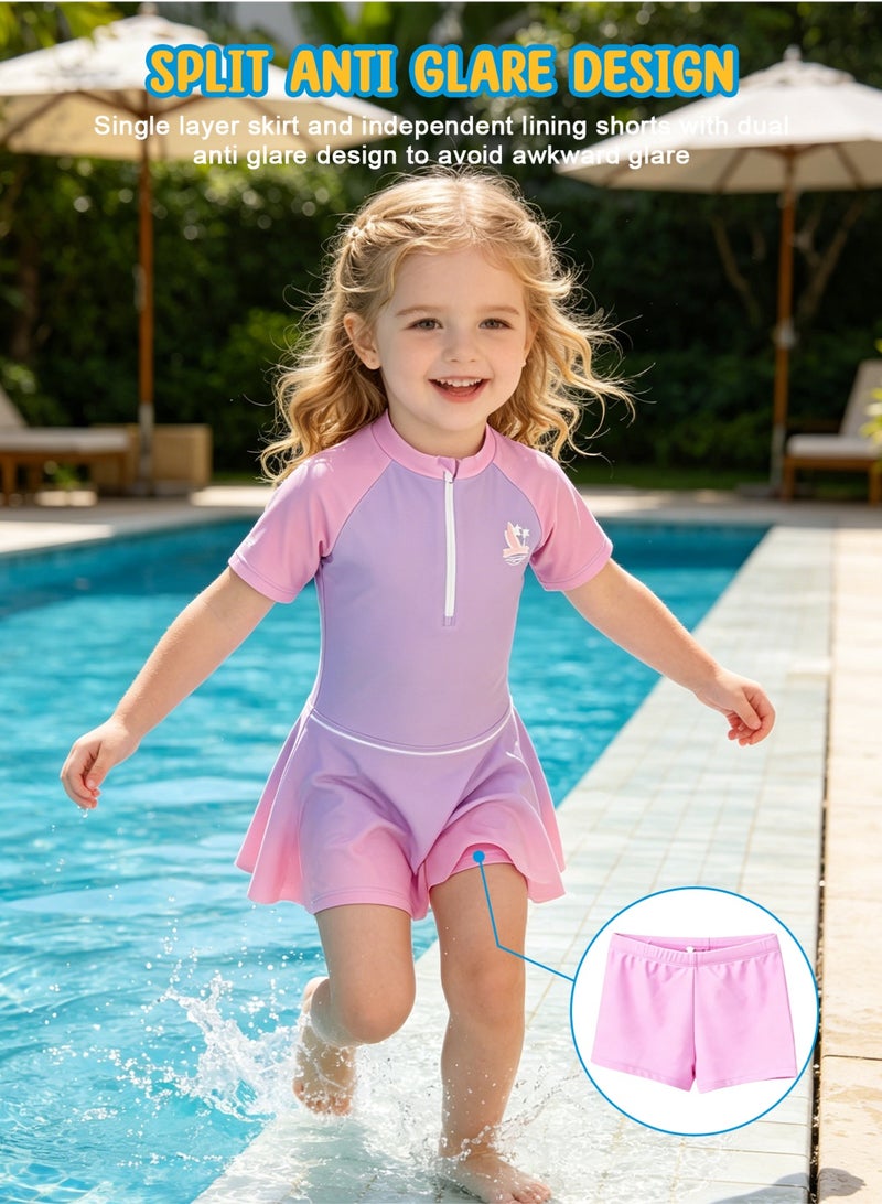 Homarket Girls Short Sleeve Gradient Skirted Swimsuit 4Pcs Set, UPF50+ Sun Protection Kids Rash Guard Swimming Costume, Zipper Girls Bathing Suit with Swim Shorts, Swim Cap, Swimming Goggles & Mesh Beach Bag, Multi-purpose for Swimming Beach Yoga Gymnastics, Size Variants XL,2XL,3XL,4XL,5XL,6XL - Image 3