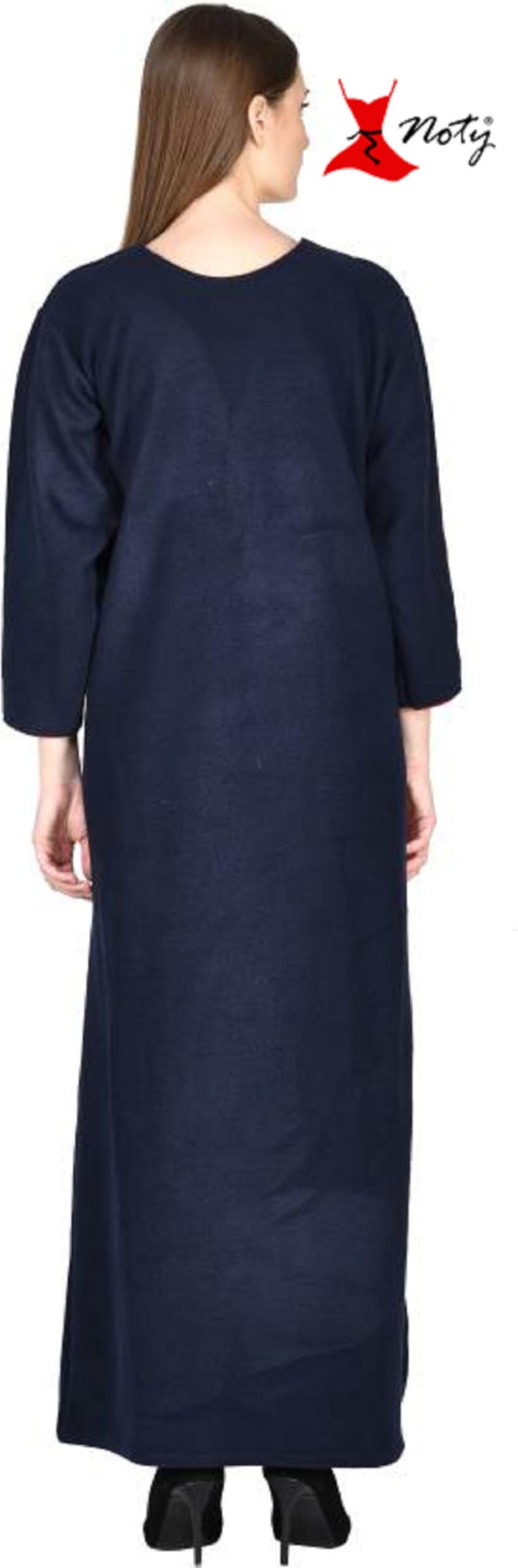 Noty Store Noty Women Woolen Winter Fleece Floor Length Nighty 3/4 Sleeve - (Navy Blue) - Image 5