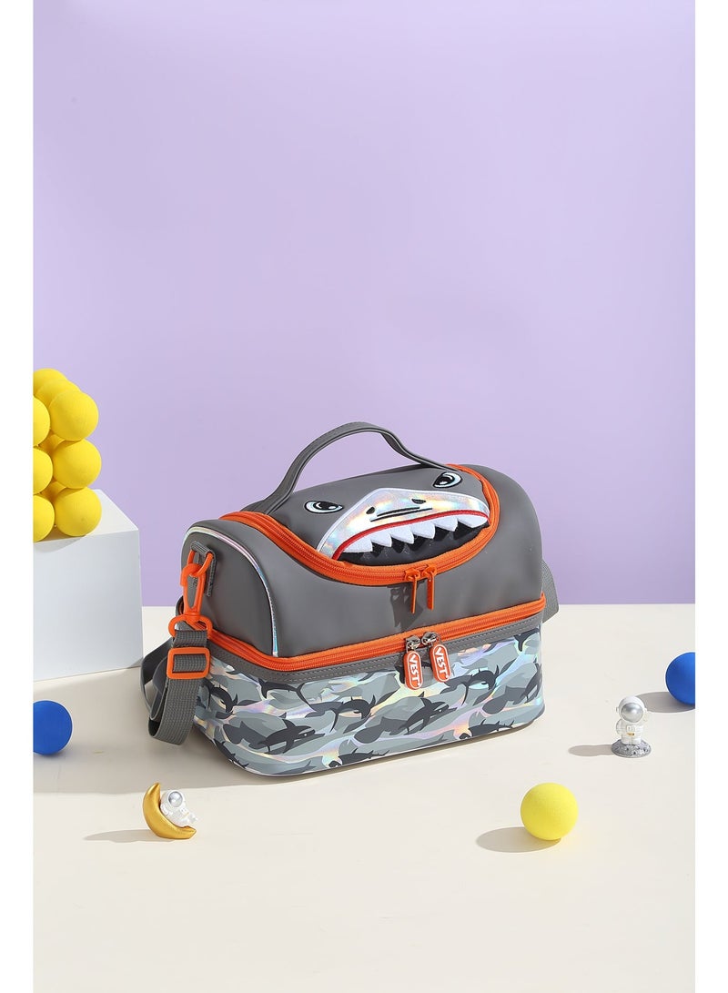 VEST Cool Shark Double Layer Kids Lunch Bag Portable Insulated Waterproof Bento Lunch Bag Kids Lunch Bag 17cm×26.5cm×17.5cm - Image 1