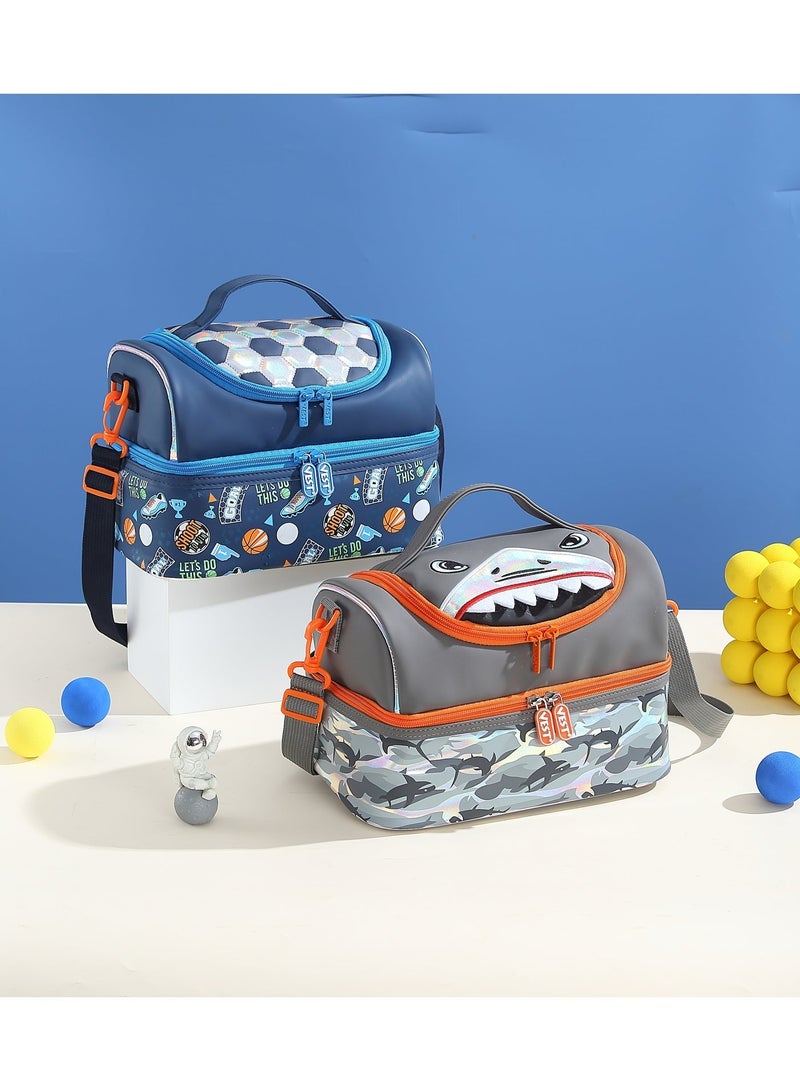 VEST Cool Shark Double Layer Kids Lunch Bag Portable Insulated Waterproof Bento Lunch Bag Kids Lunch Bag 17cm×26.5cm×17.5cm - Image 3