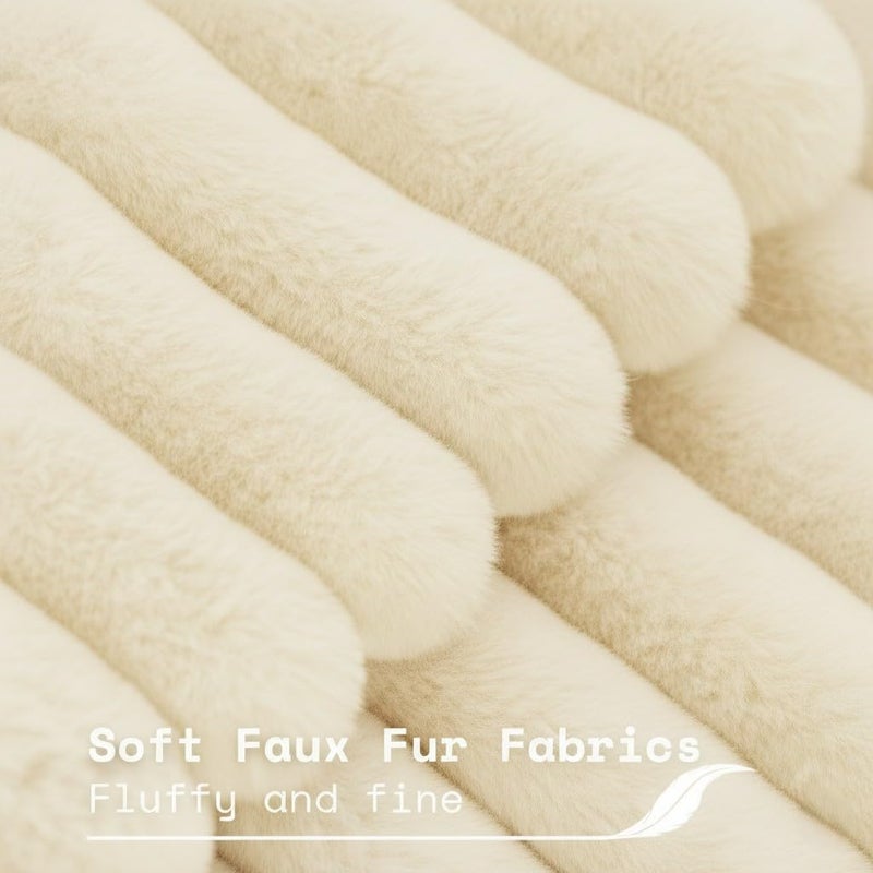 Faux Fur Plush Throw Pillow Covers, Striped Decorative Cushion Case, Double-Sided Soft Fluffy, 45x45 cm, Set of 2, for Sofa Couch Living Room (Cremy) - Image 4