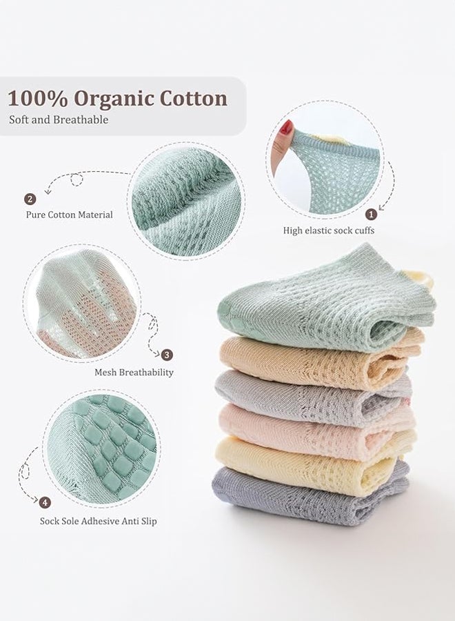 SHABILI Baby’ Cotton Mesh Ankle Short Socks Low‑Cut Casual Slouch 6‑Pair for 1‑3 Yrs, Moisture Wicking Anti‑Odor Elastic Cuff Non‑Slip Sole, Daily Leisure Travel Sport, (White Pink Gray Orange Blue Green) - Image 5