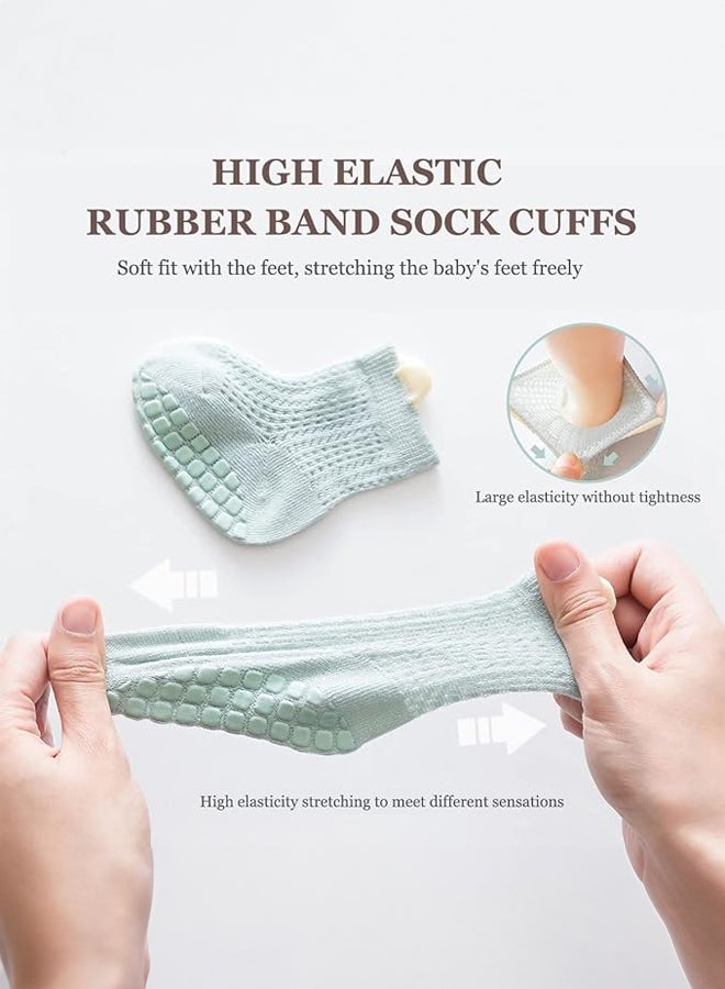SHABILI Baby’ Cotton Mesh Ankle Short Socks Low‑Cut Casual Slouch 6‑Pair for 1‑3 Yrs, Moisture Wicking Anti‑Odor Elastic Cuff Non‑Slip Sole, Daily Leisure Travel Sport, (White Pink Gray Orange Blue Green) - Image 4