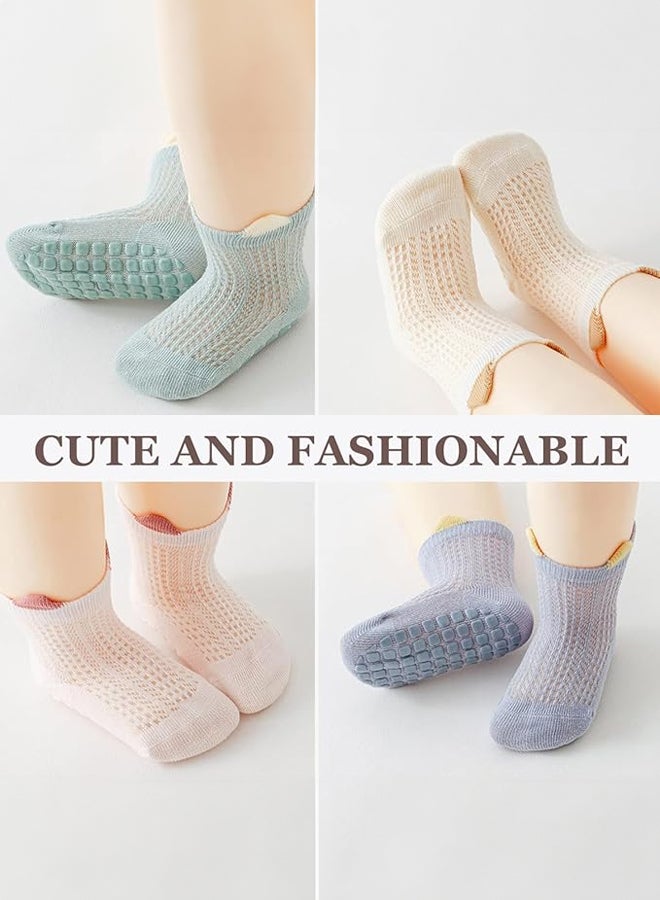 SHABILI Baby’ Cotton Mesh Ankle Short Socks Low‑Cut Casual Slouch 6‑Pair for 1‑3 Yrs, Moisture Wicking Anti‑Odor Elastic Cuff Non‑Slip Sole, Daily Leisure Travel Sport, (White Pink Gray Orange Blue Green) - Image 2