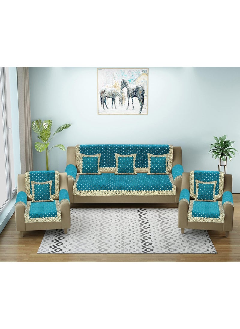 Dazzling DECOR Dazzling DECOR Velvet Sofa Cover with Arm Cover and Cushion Covers Set of 5 Seater Sofa Covers 3 Seater and 2 Seater Full Cover Set for Couch Seat Heavy Fabric Sofa Slip Protector 2801_Aqua  - Image 1