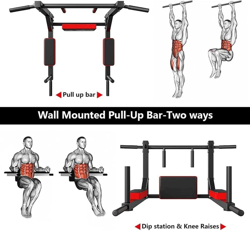 Rovyfota Multifunctional Wall Mounted Pull Up Bar/Chin Up bar, Dip Station for Indoor Home Gym Workout, Power Tower Set Training Equipment Fitness Dip Stand Supports to 440 Lbs - Image 2