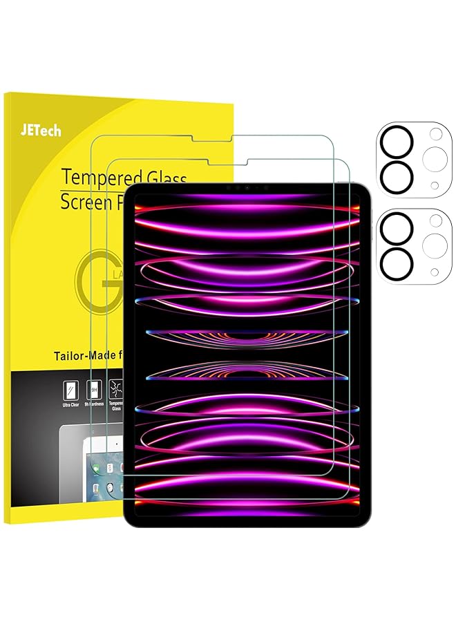 جي تيك واقي شاشة لجهاز Ipad Pro 11 بوصة 2022 2021 2020 إصدار مع واقي عدسة الكاميرا، طبقة من الزجاج المقسى عالي الدقة ضد الخدش، قلم رصاص ومعرف الوجه، عبوة من قطعتين لكل منهما - Image 1