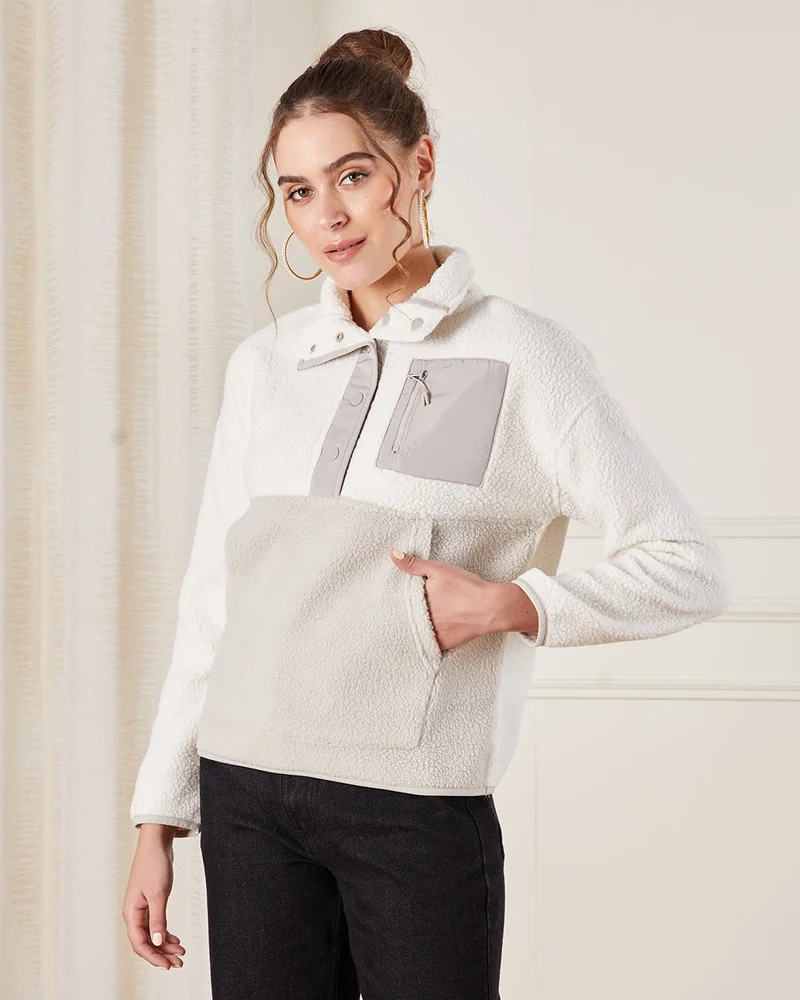 Redtag Women White And Grey Embellished Sweatshirt