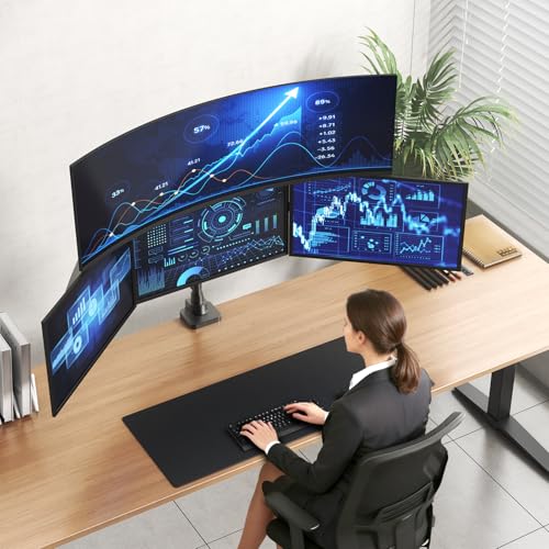 PUTORSEN Quad Monitor Mount for up to 49’’ Ultrawide on Top Bracket and 27’’ Screens on Lower Brackets, Holds up to 44lbs, Quad Monitor Stand with Gas Spring, C-Clamp & Grommet Base - Image 2