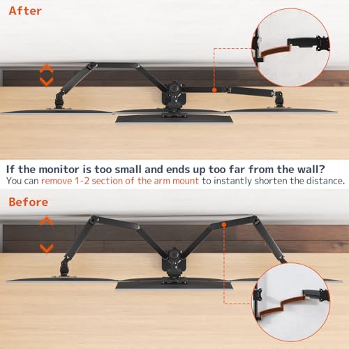 PUTORSEN Quad Monitor Mount for up to 49’’ Ultrawide on Top Bracket and 27’’ Screens on Lower Brackets, Holds up to 44lbs, Quad Monitor Stand with Gas Spring, C-Clamp & Grommet Base - Image 5