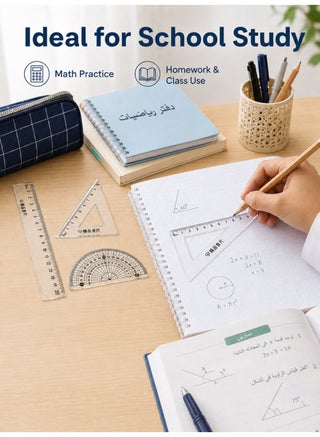 4 مجموعات 16 قطعة طقم أدوات رياضيات، مجموعة هندسية شفافة من البلاستيك مع مسطرة مستقيمة 20 سم ومسطرتين مثلثتين ومنقلة، أدوات قياس مدرسية للطلاب والمكتب والمنزل، شفاف - view 4