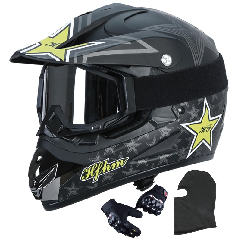 DLPACKJ Motocross Dirt Bike Helmet with Goggle Gloves MaskATVMotorcycle Adult Helmet OffRoad Black for UnisexAdultDOTFMVSS 218 Approved Large - Image 3