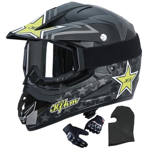 DLPACKJ Motocross Dirt Bike Helmet with Goggle Gloves MaskATVMotorcycle Adult Helmet OffRoad Black for UnisexAdultDOTFMVSS 218 Approved Large - Image 1