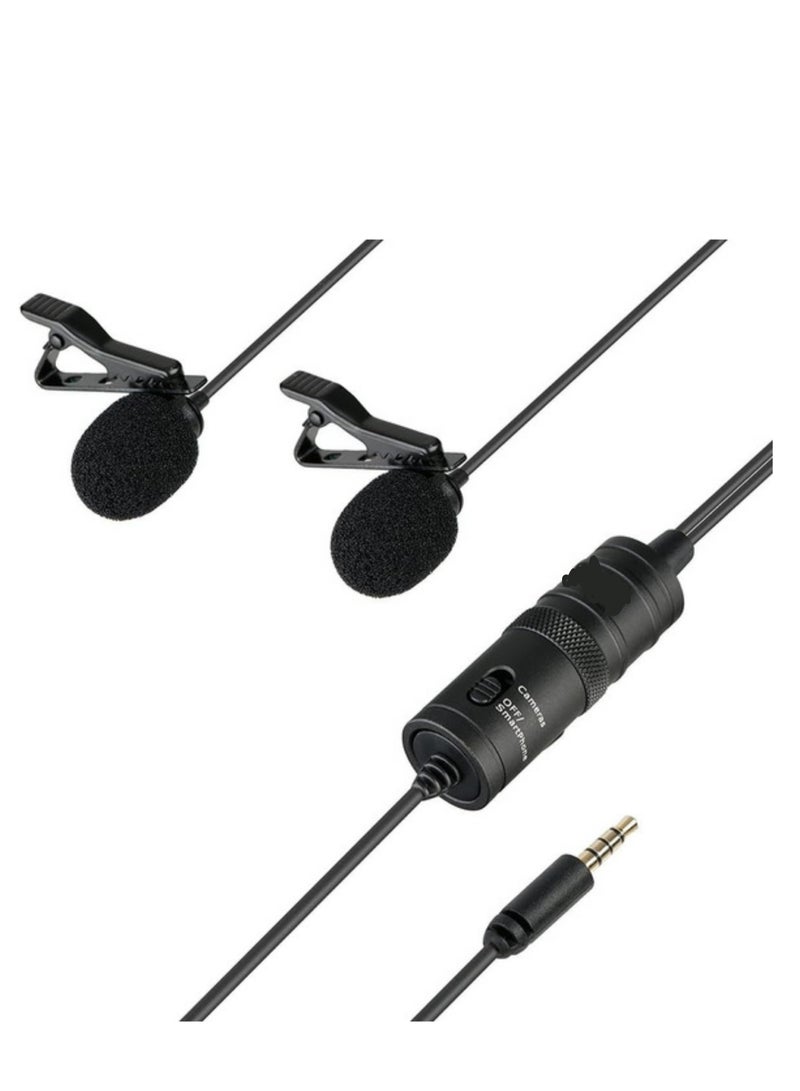 Dual Clip-On Lavalier Microphone with 3.5mm Jack for Smartphone, Camera & PC – Black - Image 1