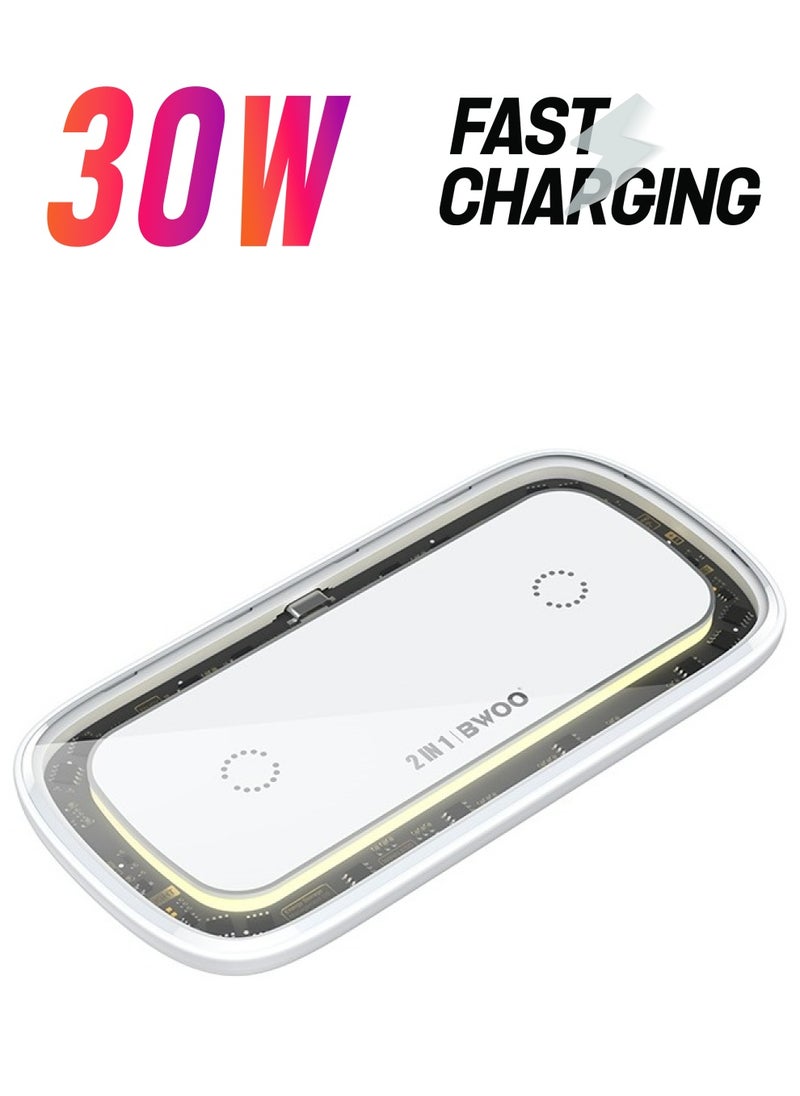 BWOO Bwoo Wireless Charger, 2-in-1 30W Transparent Wireless Charger With Night Light  - Image 1
