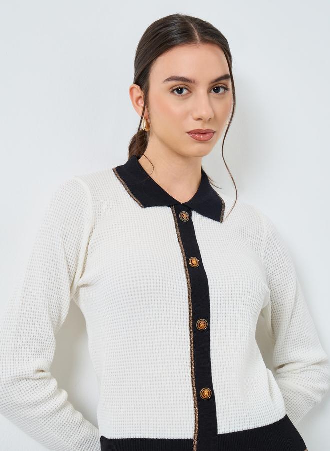 ستايلي كارديجان محبوك بنسيج بارز وياقة فلات - Image 3