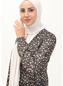 Sefa Merve Floral Patterned Long Cardigan 8637-01 Black  - Image 3